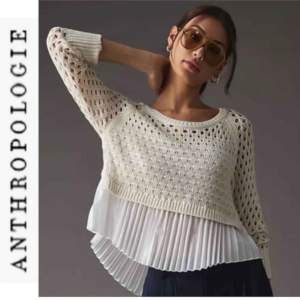 Anthropologie Maeve Layered Pleated Sweater - Picture 2 of 7